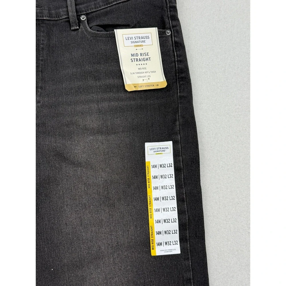 Levi Strauss Signature Gold Mid Rise Straight Jeans Dark Gray 14M W32 x L32